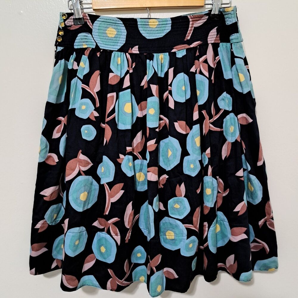 Marc Jacobs Size 8 Medium Floral Art Deco Swing Short Skirt Blue Flower Black